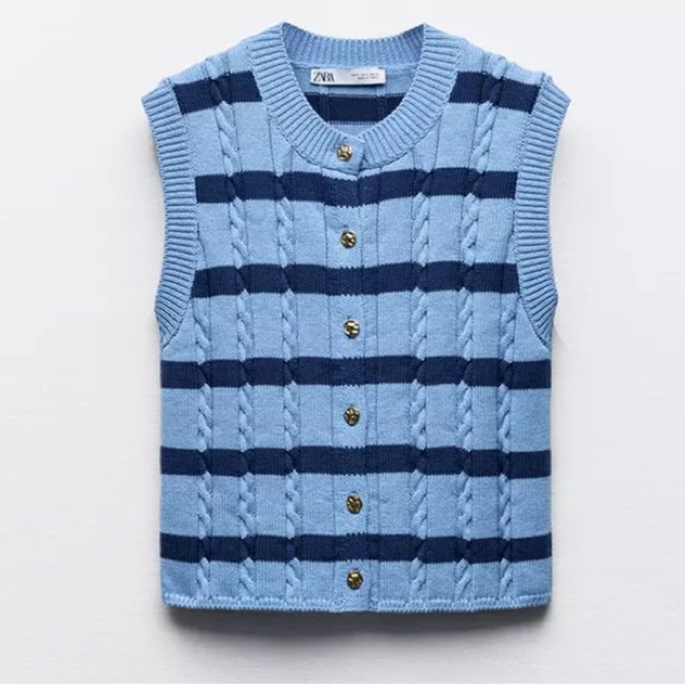 NWT Zara Striped Woven Knit Top - Picture 2 of 8